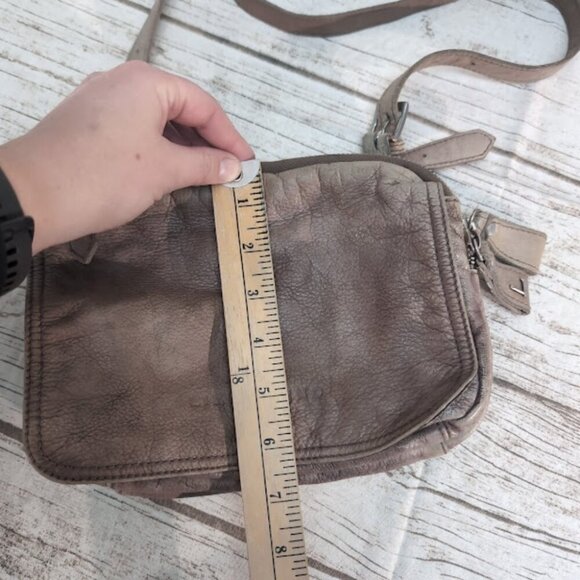 Liesbekind Taupe Leather Flap and Zipper Small Crossbody Sling Bag Purse - Picture 3 of 9